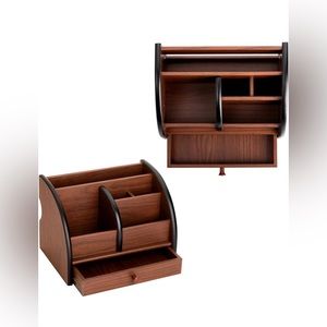 Foraineam Wooden Desk Organizer with Drawer, Remote Control Holder Caddy.